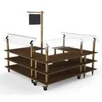 image of Steelite MGCMLB06WBXW 3-Tier Buffet Station, 100x100x94, Bengali Mango Wood Top, Brushed Brass Casters