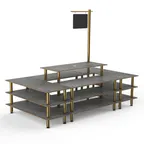 image of Steelite MGCMLB07GBXF 130" x 71" x 107"H 4-Tier Buffet Table, Grey Slate BHP Laminate Top, Brushed Brass Legs