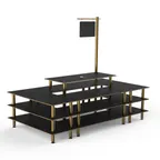 image of Steelite MGCMLB07MBXF 130" x 71" x 107"H 4-Tier Rectangular Buffet Table, Nero Marquina BHP Laminate Top, Brushed Brass Legs