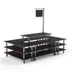 image of Steelite MGCMLB07MSXW 130" x 71" x 107"H 4-Tier Rectangular Buffet Table, Nero Marquina BHP Laminate Top, Brushed Stainless Steel Casters