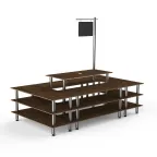 image of Steelite MGCMLB07WSXF 130" x 71" x 107"H Modular Buffet Table, 4-Tier, Rectangular, Bengali Mango Wood Top, Brushed Stainless Steel Legs