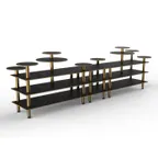 image of Steelite MGCMLB08MBXF 3-Tier Buffet Station, 180" x 38" x 54", Nero Marquina BHP Laminate, Brushed Brass
