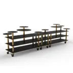 image of Steelite MGCMLB08MBXW 3-Tier Modular Buffet Station, 180.5" x 38" x 54", Nero Marquina BHP Laminate, Brushed Brass Caster