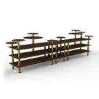 image of Steelite MGCMLB08WBXF 3-Tier Buffet Station, 180-1/2" x 38" x 54"H, Bengali Mango Wood BHP Laminate Top, Brushed Brass Legs