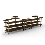 image of Steelite MGCMLB08WBXW 3-Tier Modular Buffet Station, 180-1/2" x 38" x 54", Bengali Mango Wood Top, Brushed Brass Casters