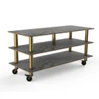 image of Steelite MGCMLB09GBXW 71" Configurable Buffet Table, 3-Tier, Grey Slate BHP Laminate Top, Brushed Brass Casters