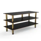 image of Steelite MGCMLB09MBXF 71" Buffet Table, 3-Tier, Nero Marquina BHP Laminate, Brushed Brass, 35"H