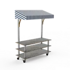 image of Steelite MGCMLB10GSWW Mogogo Modular Classic Canopy Unit, 71" x 29.5" x 96"H, Grey Slate Finish, Stainless Steel Frame, White/Blue Canopy, On Casters