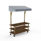 image of Steelite MGCMLB10WBWW Modular Classic Canopy Buffet Table, 71"W x 29.5"D x 96"H, Bengali Mango Wood, Brushed Brass, White/Blue Canopy