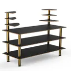 image of Steelite MGCMLB11MBXF 71" Buffet Table, 3-Tier, Nero Marquina BHP Laminate, Brushed Brass Legs
