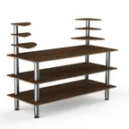 image of Steelite MGCMLB11WSXF 71" Configurable Buffet Table, 3-Tier, Bengali Mango Wood Top, Brushed Stainless Steel Legs