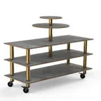 image of Steelite MGCMLB12GBXW 75" Configurable Buffet Table, 3-Tier, Grey Slate BHP Laminate Top, Brushed Brass Casters