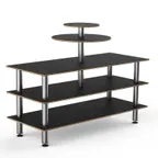 image of Steelite MGCMLB12MSXF 75" Configurable Buffet Table, 3-Tier, Nero Marquina Marble BHP Laminate Top, Brushed Stainless Steel Legs