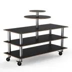 image of Steelite MGCMLB12MSXW 75" Configurable Buffet Table, 3-Tier, Nero Marquina Marble BHP Laminate, Brushed Stainless Steel