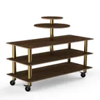 image of Steelite MGCMLB12WBXW 75" Buffet Table, 3-Tier, Bengali Mango Wood Top, Brushed Brass Casters