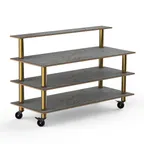 image of Steelite MGCMLB13GBXW 71" Configurable Buffet Table, 3-Tier, Grey Slate BHP Laminate, Brushed Brass Casters