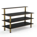 image of Steelite MGCMLB13MBXF 71" Configurable Buffet Table, 3-Tier, Nero Marquina Marble BHP Laminate Top, Brushed Brass Legs
