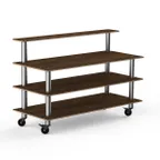 image of Steelite MGCMLB13WSXW Mogogo Buffet Solutions Modular Classic Plus 71" x 29-1/2" x 47"H 3-Tier Rectangular Buffet Table with Back Shelf, Bengali Mango Wood BHP High Pressure Laminate Top