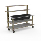 image of Steelite MGCMLC01GBXW 71" Modular Buffet Back Bar Station, 3-Tier, Grey Slate BHP Laminate Top, Brushed Brass Casters