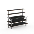 image of Steelite MGCMLC01MSXF 71" Modular Back Bar Station, 3-Tier, Nero Marquina Marble BHP Laminate Top, Brushed Stainless Steel Legs
