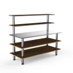 image of Steelite MGCMLC02WSXF 71" Modular Back Bar Station, 3-Tier, Stainless Steel, Bengali Mango Wood Top