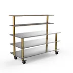 image of Steelite MGCMLC04GBXW 71" Modular Buffet Table, 5-Tier, Stainless Steel, Grey Slate Laminate, Brushed Brass Casters