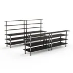 image of Steelite MGCMLC11MSXF 142" Modular Double Bar Buffet Table, Nero Marquina Marble BHP Laminate, Brushed Stainless Steel Legs, 73"H