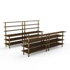 image of Steelite MGCMLC11WBXF 142" Modular Double Bar Buffet Table, Bengali Mango Wood BHP Laminate Top, Brushed Brass Legs