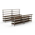 image of Steelite MGCMLC11WSXF 142" Modular Double Bar Buffet Table, 73"H, Bengali Mango Wood BHP Laminate Top, Brushed Stainless Steel Legs