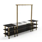 image of Steelite MGCMLD02MBXF 130" Configurable Buffet Table, 3-Tier, Nero Marquina Marble BHP Laminate, Brushed Brass