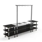 image of Steelite MGCMLD02MSXF 130" Configurable Buffet Table, 3-Tier, Nero Marquina Marble BHP Laminate Top, Brushed Stainless