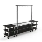 image of Steelite MGCMLD02MSXW 130" Configurable Buffet Table, Nero Marquina Marble BHP Laminate, Brushed Stainless Steel, 3-Tier, Drop-In, Double Well, 96"H