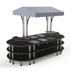 image of Steelite MGCMLD03MSWF 130" Configurable Buffet Table, 3-Tier, 6 Well, Nero Marquina Marble BHP Top, White/Blue Canopy