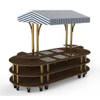 image of Steelite MGCMLD03WBWW 130" Configurable Buffet Table, 3-Tier, 6 Well, Bengali Mango Wood Top, White/Blue Canopy