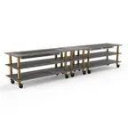 image of Steelite MGCMLD04GBXW 171" Configurable Buffet Table, 3-Tier, Double Well, Grey Slate BHP Laminate Top, Black Canopy, Brushed Brass Casters