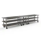 image of Steelite MGCMLD04GSXW 171" Configurable Buffet Table, 3-Tier, Double Well, Grey Slate Laminate Top, Black Canopy, Brushed Stainless Steel Casters