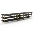 image of Steelite MGCMLD04MBXF 171"W x 29"D x 36"H 3-Tier Double Heat Buffet Table, Nero Marquina BHP Laminate, Brushed Brass Legs