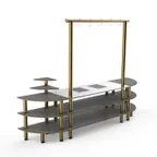 image of Steelite MGCMLD05GBXF 130" Modular Buffet Table, 3-Tier, Grey Slate BHP Laminate, Brushed Brass, 1800W