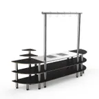 image of Steelite MGCMLD05MSXF 130" Configurable Buffet Table, 3-Tier, Nero Marquina Marble BHP Laminate, Brushed Stainless Steel