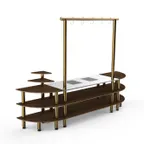 image of Steelite MGCMLD05WBXF 130" Modular Buffet Table, 3-Tier, 29-1/2"D x 96"H, Bamboo Core Top, Brushed Brass Legs, 1800W, 120V