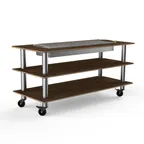 image of Steelite MGCMLD06WSXW 71" x 29.5" x 35" 3-Tier Modular Buffet Table, Bengali Mango Wood Laminate Top, Brushed Stainless Steel Casters