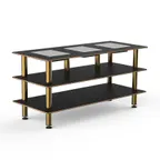 image of Steelite MGCMLD07MBXF 71" Configurable Buffet Table, 3-Tier, Nero Marquina Marble BHP Laminate Top, Brushed Brass Legs