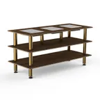 image of Steelite MGCMLD07WBXF 71 Buffet Table, 3-Tier, 29 Depth, Bengali Mango Wood Top, Brushed Brass Legs