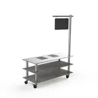 image of Steelite MGCMLD12GSXW 71" Configurable Buffet Table, 3-Tier, Grey Slate BHP Laminate Top, Brushed Brass Stainless Steel, 1800W, 120V