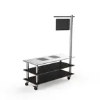 image of Steelite MGCMLD12MSXW 71" Configurable Buffet Table, 3-Tier, Nero Marquina Marble BHP Laminate Top, Brushed Brass Stainless Steel, 1800W, 120V