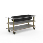 image of Steelite MGCMLE03GBXW 71" Configurable Buffet Table, 3-Tier, Grey Slate BHP Laminate Top, Brushed Brass Casters