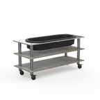 image of Steelite MGCMLE03GSXW 71" Configurable Buffet Table, 3-Tier, Grey Slate BHP Laminate Top, Brushed Stainless Steel Casters