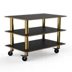 image of Steelite MGCMLX02MBXW 47" Configurable Buffet Table, 3-Tier, Nero Marquina Marble BHP Laminate Top, Brushed Brass Casters