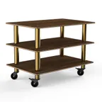 image of Steelite MGCMLX02WBXW 47" Buffet Table, 3-Tier, 35"H, Bamboo Core, Brushed Brass Casters