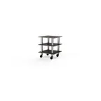 image of Steelite MGCMLX03MSXW 3-Tier Buffet Station, 29x29, Nero Marquina Marble BHP Laminate Top, Brushed Stainless Steel Casters